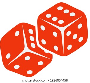 Dice, red dice isolated on white background. Vector, cartoon illustration. Vector.