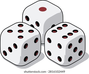 Dice with red pips isolated on white background illustration