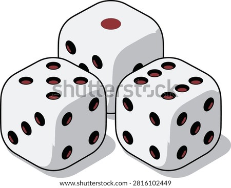 Dice with red pips isolated on white background illustration