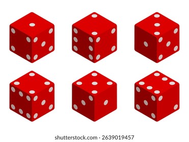 Dice. Red vector 3d dice isolated on white background. Vector set