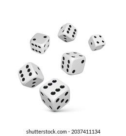 Dice. Render white realistic dices. Casino and betting background. Vector illustration 
