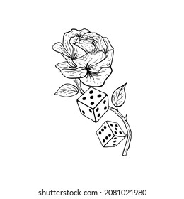dice rose black and white hand drawing illustration vector