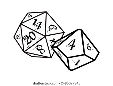 dice, rpg d10 and d20 dice - vector illustration