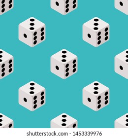 Dice seamless pattern. Board game repeating design. cubes wallpaper on blue background. Casino, gambling backdrop. illustration vector EPS