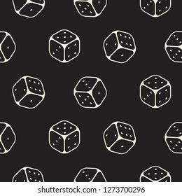 Dice seamless pattern line icons monochrome neutral background. Board game dice black pattern.