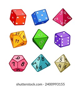 dice set cartoon. gambling roll, backgammon number, random chance dice sign. isolated symbol vector illustration