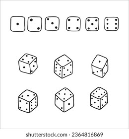 Dice. Set of doodle cubes. Vector illustration