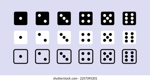 Dice set icon. Spades, hearts, diamonds, clubs, gamble, game of chance, play, bet, deck, casino. Gambling concept. Vector line icon for Business and Advertising