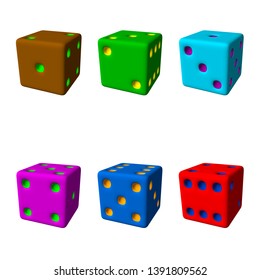 Dice set. Isolated on white background. 3d Vector colorful illustration.