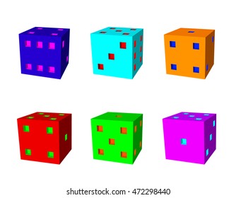 Dice set. Isolated on white background. 3d Vector colorful illustration.