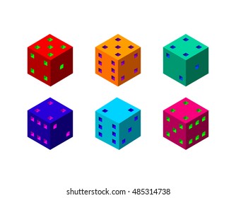 Dice set. Isolated on white background. 3d Vector colorful illustration.3d isometric style.