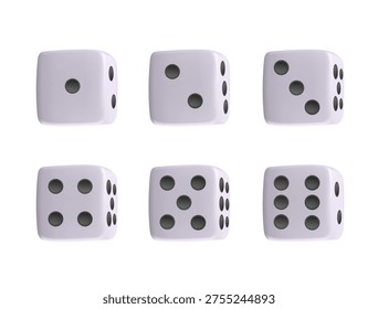 Dice Set vector 3D icon. Game dice. Dice with six faces of cube. Playing dices wth black dots. Silhouette, black, dice collection. Vector