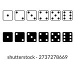 Dice Set vector icon. Game dice. Dice with six faces of cube. Silhouette, black, dice collection. Vector