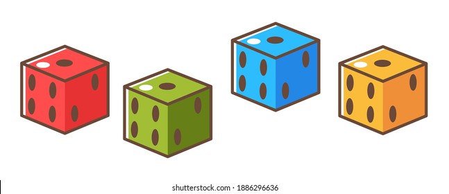 Dice showing number of holes, isolated icon of cubes for playing games. RPG or board, hobby and entertainment for family and kids. Competition and victory, toy for children. Vector in flat style