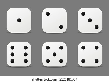 Dice sides or dice faces icon set in flat style design with shadow effect, isolated on background. Six sided dice. EPS 10 vector illustration.