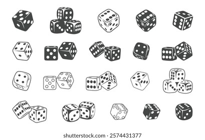 Dice silhouette, Dice outline, Gambling silhouette, Two dice silhouette, Dice icon