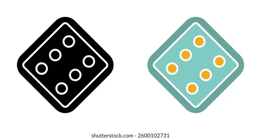 Dice six flat and liner vector icons set