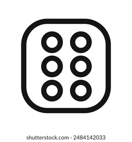 Dice Six Icon signo de Vector blanco y negro