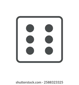 Dice Six Icon. Thin Line Illustration of Gambling Die with Six Dots for Casino, Luck, and Board Games. Isolated Vector Symbol.