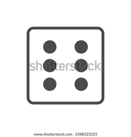 Dice Six Icon. Thin Line Illustration of Gambling Die with Six Dots for Casino, Luck, and Board Games. Isolated Vector Symbol.