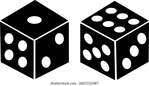 Dice six side face icon set. Playing cubes rolling dice vector isolated on transparent background. Six sided dice, die for casino gambling line art icon for apps and websites. Vector illustration.