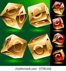 Dice styled cube's set with alphabet symbols. Letter c