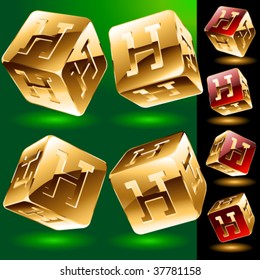 Dice styled cube's set with alphabet symbols. Letter h