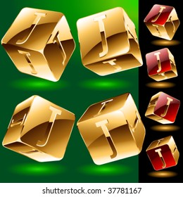 Dice styled cube's set with alphabet symbols. Letter j