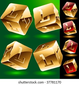 Dice styled cube's set with alphabet symbols. Letter l