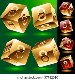 Dice styled cube's set with alphabet symbols. Number 8