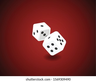 The dice, surrounded by a luminous frame and attributes of gambling, on the podium, on a explosion coins background. The new, best design of the luck banner, for gambling, casino