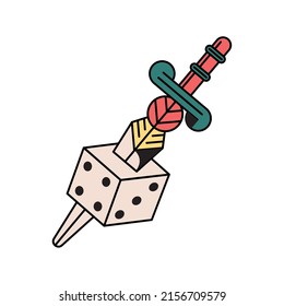 dice and sword tattoo icon