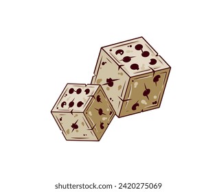 Dice for tabletop game. Six-sided D6 for roleplay. Entertainment and hobby. Isolated drawing on a white background.