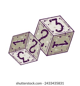 Dados para el juego de mesa. D6 de seis caras para juego de rol. Entretenimiento y pasatiempo. Dibujo aislado sobre fondo blanco.