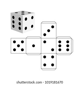Dice template - model of a white cube to make a three-dimensional handicraft work out of it. Isolated vector illustration on white background. svg