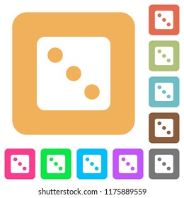 Dice three flat icons on rounded square vivid color backgrounds.