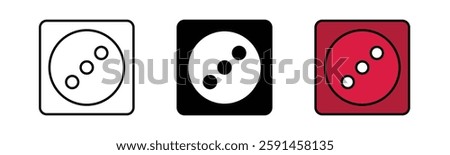 Dice three icon, Ludo dice three icon, isolated on white background, fill in black and color