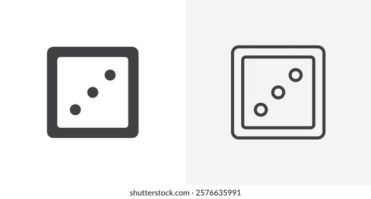 Dice three icon set in black flat solid and outlined style.