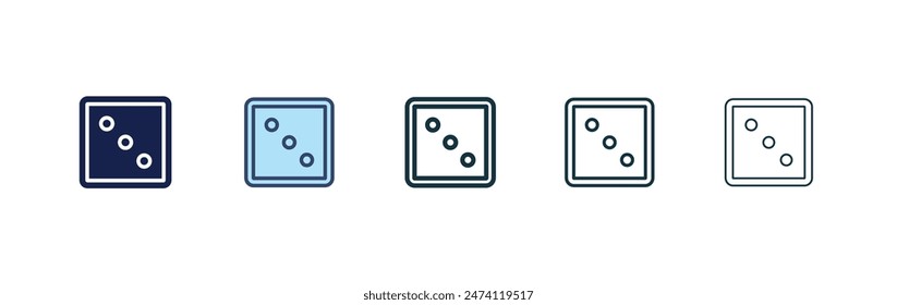 Dice three icon set. game number three dot cube vector symbol.casino rolling dice sign in black filled and outlined style.