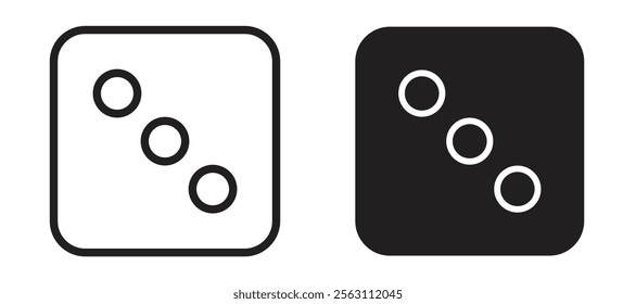 Dice three icons in black line and filled versions