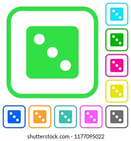 Dice three vivid colored flat icons in curved borders on white background