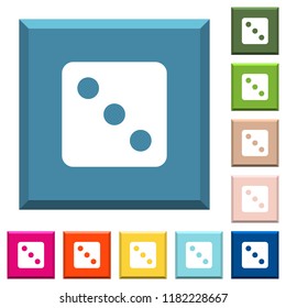 Dice three white icons on edged square buttons in various trendy colors