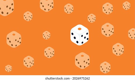 Dígitos y dados transparentes aislados en el fondo naranja.
