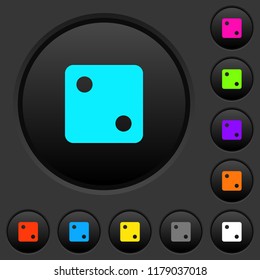 Dice two dark push buttons with vivid color icons on dark grey background