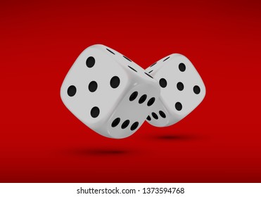 Dice. Two dices with black dots on a red background. 3D effect Vector illustration.