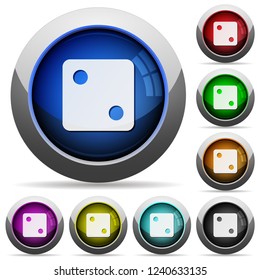 Dice two icons in round glossy buttons with steel frames