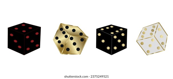 Dice.Set of vector casino dice in trendy style on a white background. Casino games concept, dice gambling.