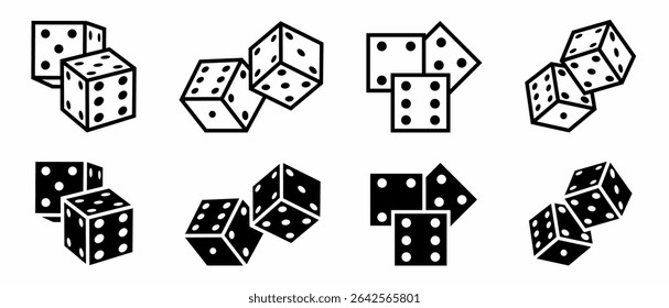 Dice. Vector collection of dice icon illustrations. Black icon design.