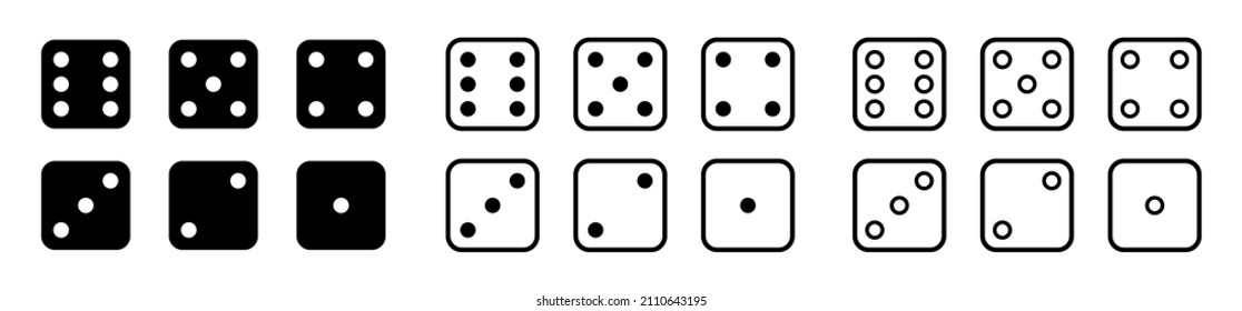 Dice. Vector Die Game Icons. Casino Cubes Illustration. Set Of Black Flat Cubes With Dots From One To Six. Cramps Play, Gambling And Vegas Pictograms Isolated For Web.Cartoon Clipart Of Random, Chance