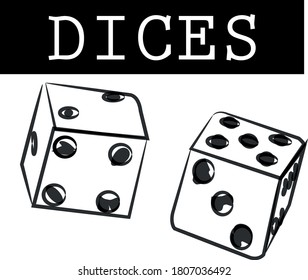 DICE VECTOR FOR GAME, BLACK AND WHITE